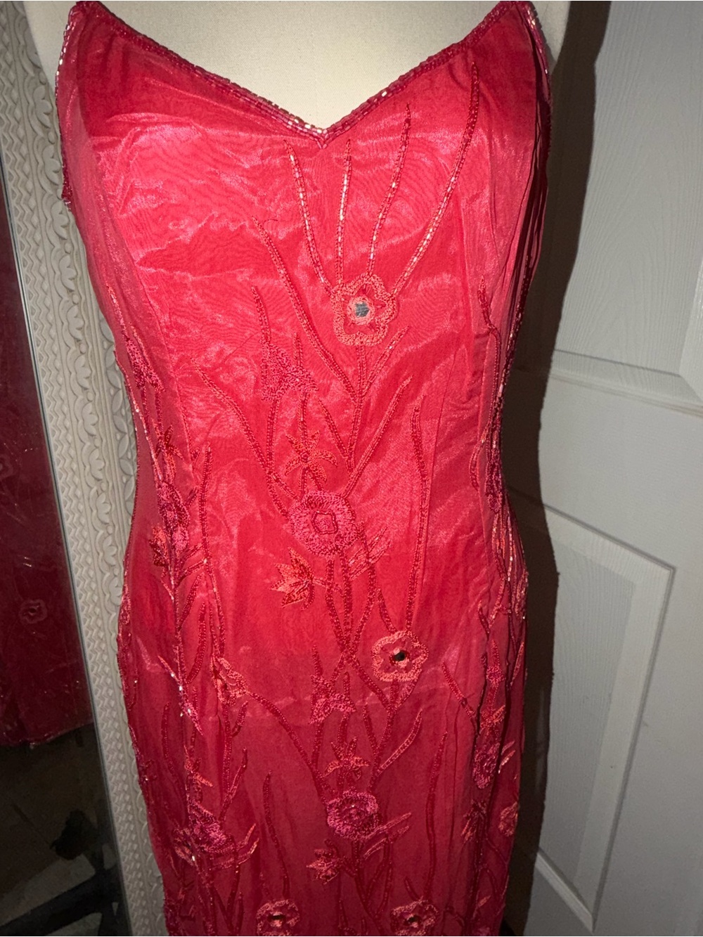 Chaudry Red Spaghetti-Strap Lace Mini Dress - Picture 3 of 13